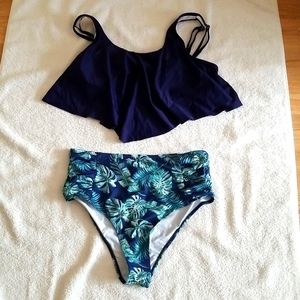 🌸🌷  Hanky Hem Tropical High Waisted 2 Piece Bikini Swimsuit